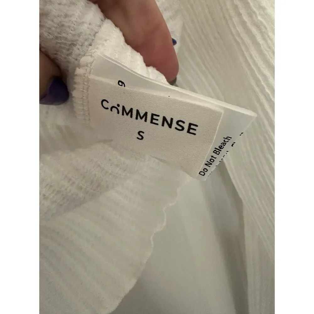 Commense White Ribbed Lace Trim Hook Front Long Sleeve Crop Top Small Boho Fairy - Picture 5 of 10